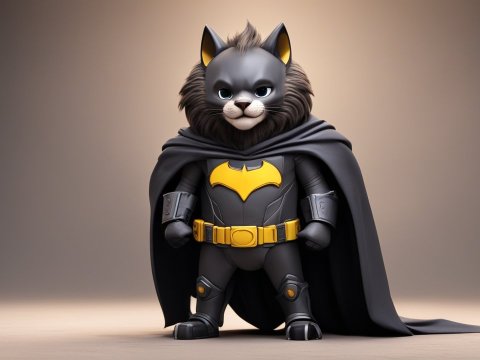 3D Render of a Cat Hero in Batman-Inspired Costume
