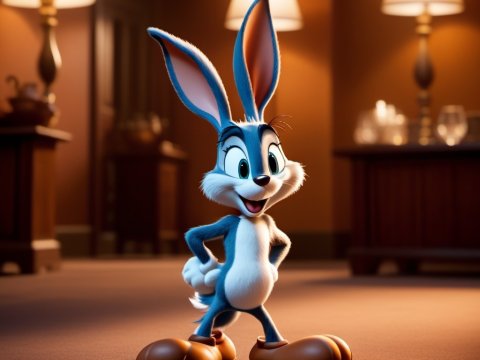 3D Render of a Cheerful Cartoon Bunny in Cozy Room