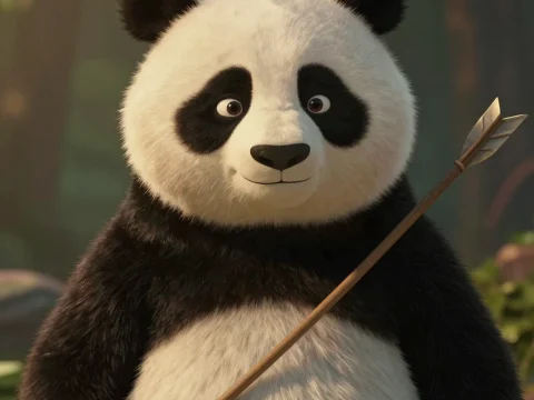 3D Render of a Cute Panda Holding an Arrow