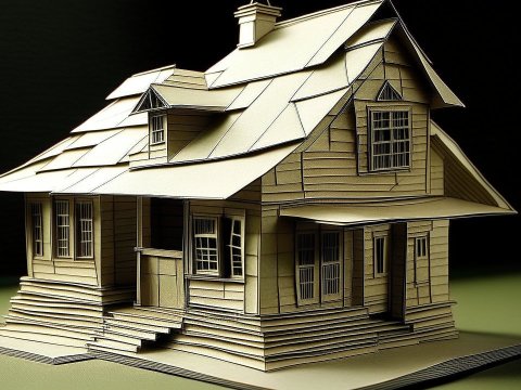 3D Render of a Detailed Paper Model House