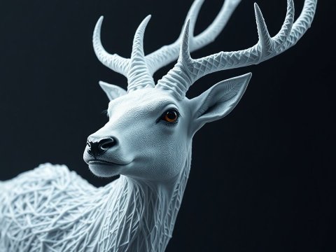 3D Render of a Detailed White Deer Sculpture