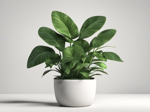 3D Render of a Green Houseplant in White Pot