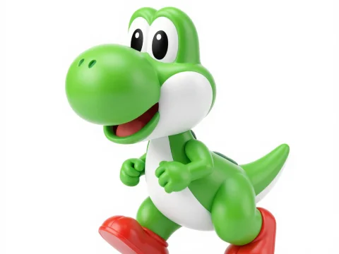 3D Render of a Green Plastic Dinosaur Toy Running