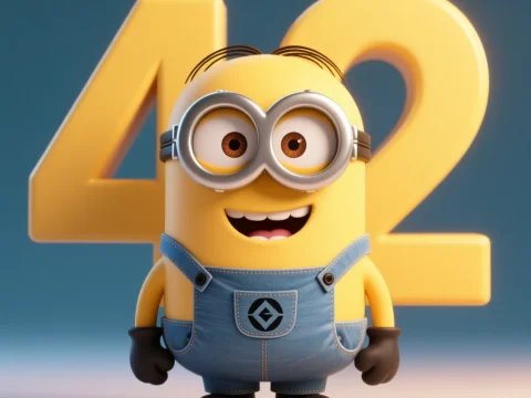 3D Render of a Happy Minion Character with Number 42