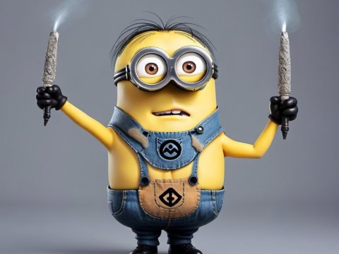 3D Render of a Minion Holding Two Smoking Torches