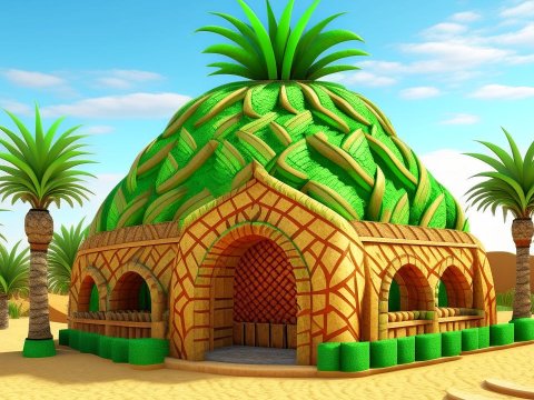 3D Render of a Pineapple-Shaped Desert House