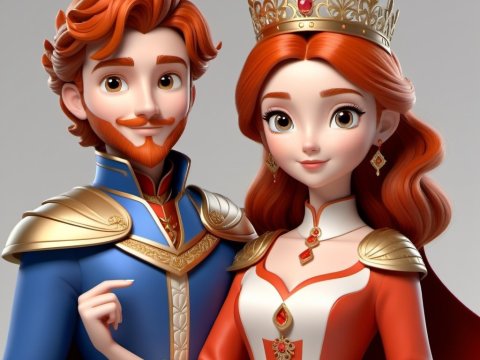 3D Render of a Royal Couple in Elegant Attire