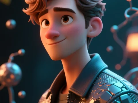 3D Render of a Smiling Young Man in Futuristic Jacket