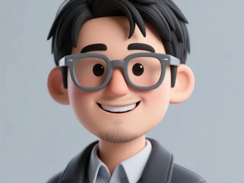 3D Render of a Smiling Young Man with Glasses