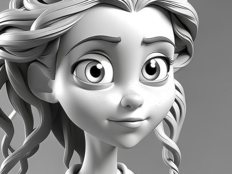 3D Render of a Stylized Female Character with Curly Hair