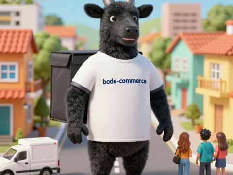 3D Render of Black Goat Delivery Mascot in Suburban Neighborhood