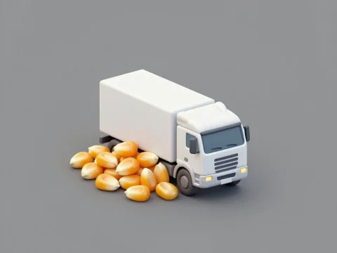 3D Render of Cargo Truck with Corn Kernels