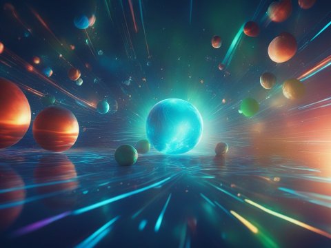 3D Render of Colorful Planets with Light Reflections in Space