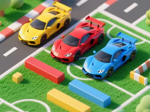 3D Render of Colorful Racing Cars on a Miniature Track