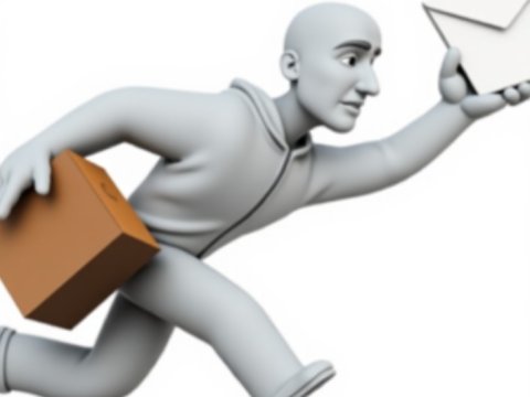 3D Render of Courier Running with Package and Letter