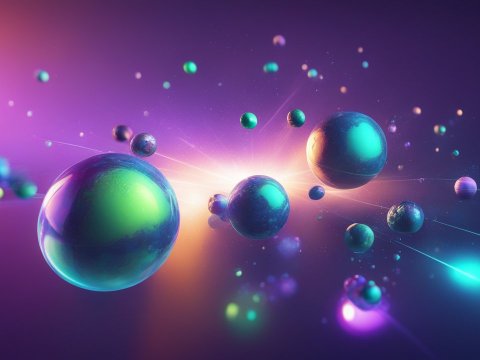 3D Render of Glowing Floating Spheres in Abstract Space