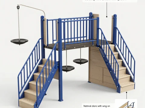 3D Render of Modular Playground Stair with Swings