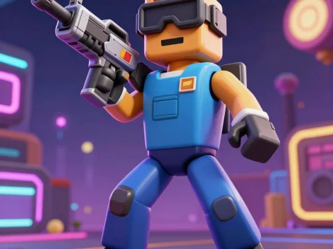 3D Render of Roblox-Style FPS Character Holding Gun