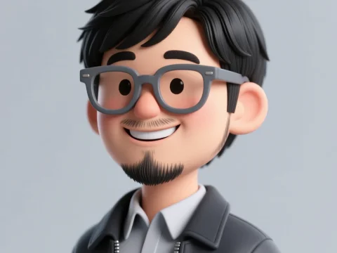3D Render of Smiling Man with Glasses and Beard