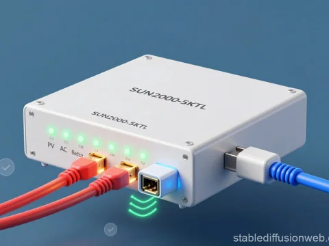 3D Render of SUN2000-5KTL Solar Inverter with Connected Cables