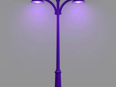 3D Render of Vintage Double-Headed Street Lamp with Purple Light