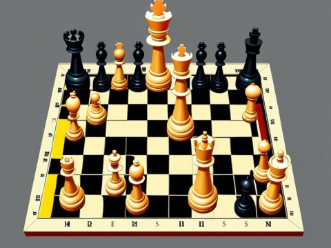 3D Rendered Chessboard with Gold and Black Pieces