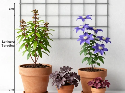 3D Rendered Colorful Potted Plant Arrangement