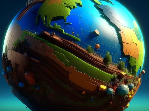 3D Rendered Earth with Stylized Resources and Terrain