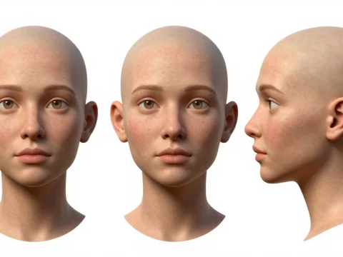 3D Rendered Female Character Head Model Sheet