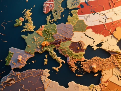 3D Rendered Map of Western Europe and Surrounding Regions