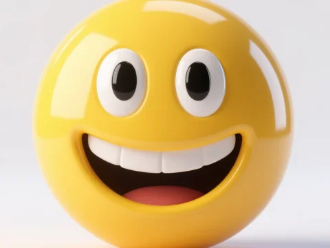 3D Rendered Yellow Smiley Face with Big Smile