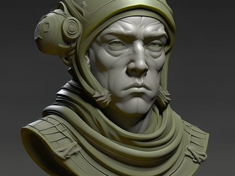 3D Sculpted Bust of a Futuristic Soldier