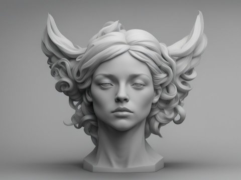 3D Sculpted Bust of a Woman with Stylized Hair