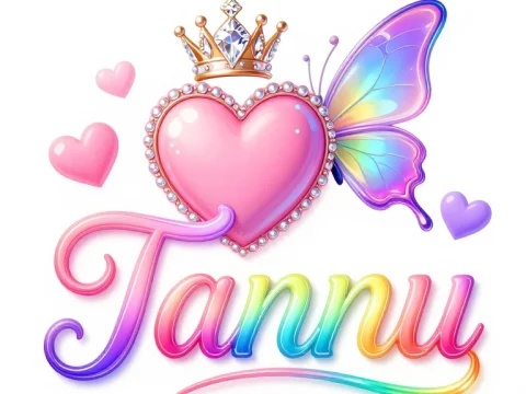 3D Tannu Logo with Heart, Crown, and Butterfly