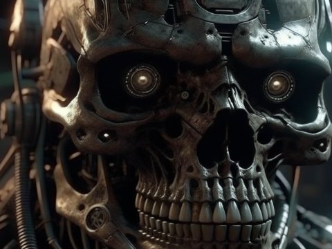 4K Realistic Close-Up of a Robotic Skull