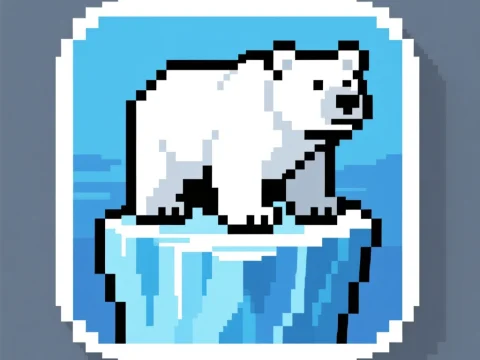 8-Bit Pixel Art Polar Bear on Iceberg