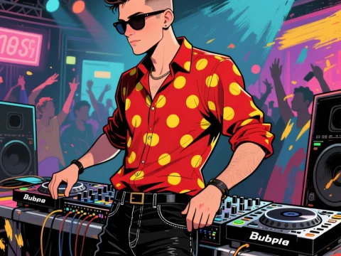 80s Style DJ Spinning Tracks at a Vibrant Club