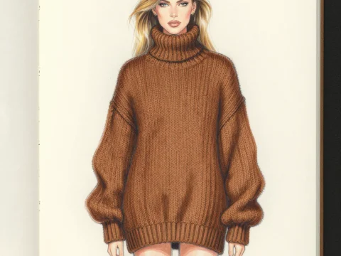 90s Inspired Fashion Illustration of Woman in Oversized Brown Sweater
