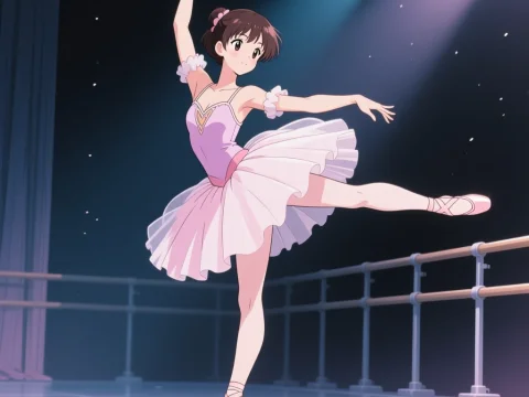 90s Style Japanese Anime Ballerina Dancing on Stage