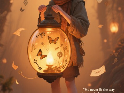 A Girl Holding a Magical Lantern in a Mystical Forest