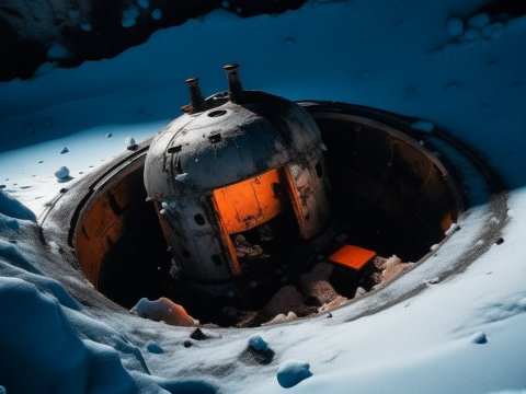 Abandoned Capsule in Snowy Landscape at Night