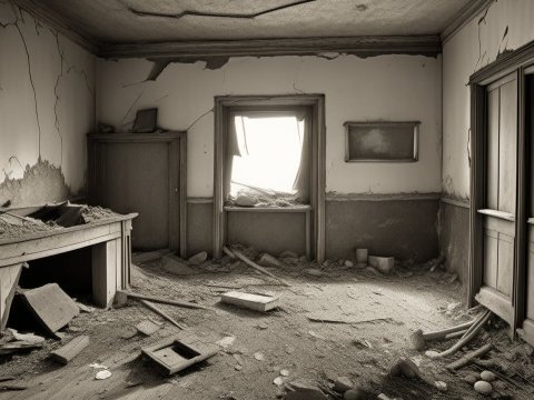 Abandoned Room Filled with Sand and Debris