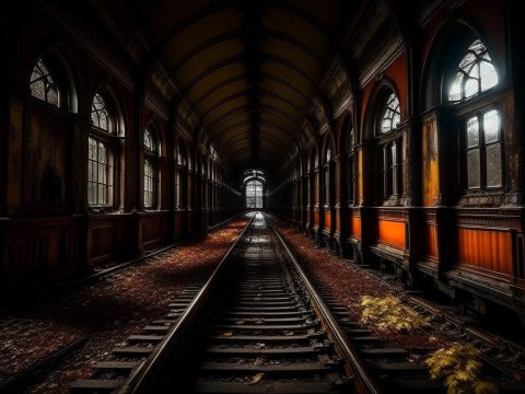 Abandoned Train Station Corridor with Moody Lighting