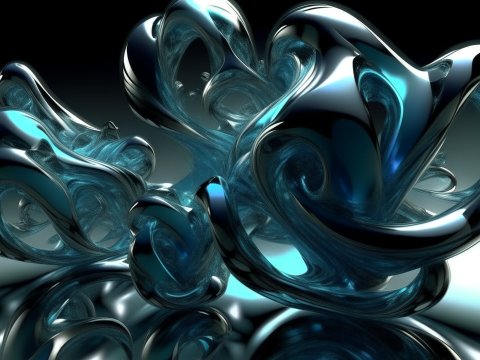 Abstract 3D Rendered Glass Sculpture with Blue Highlights