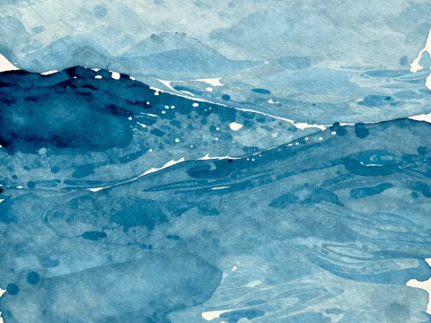 Abstract Blue Watercolor Landscape