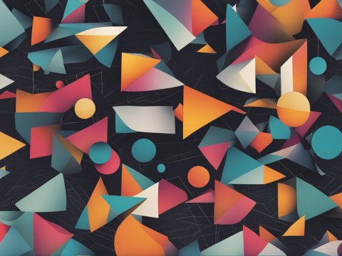 Abstract Composition of Colorful Geometric Shapes