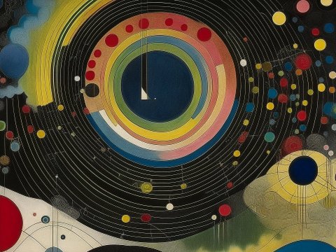 Abstract Cosmic Circles and Orbits on Dark Background