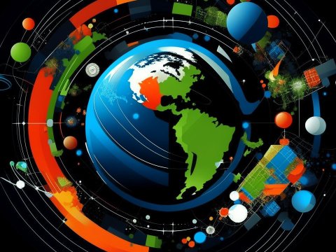 Abstract Digital Globe with Orbital Elements