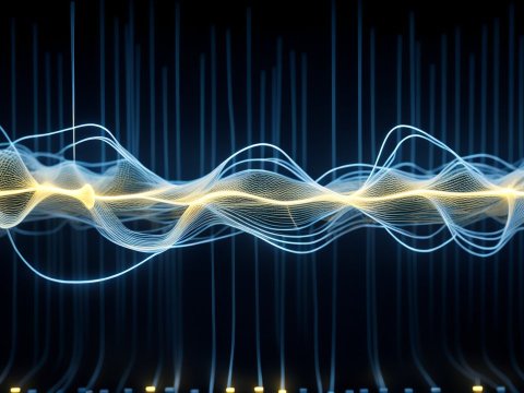 Abstract Digital Sound Wave in Blue and Yellow