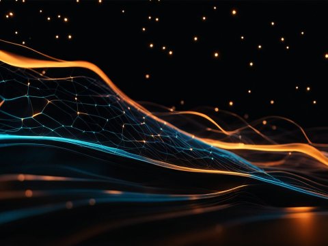Abstract Flowing Network with Glowing Lines and Particles